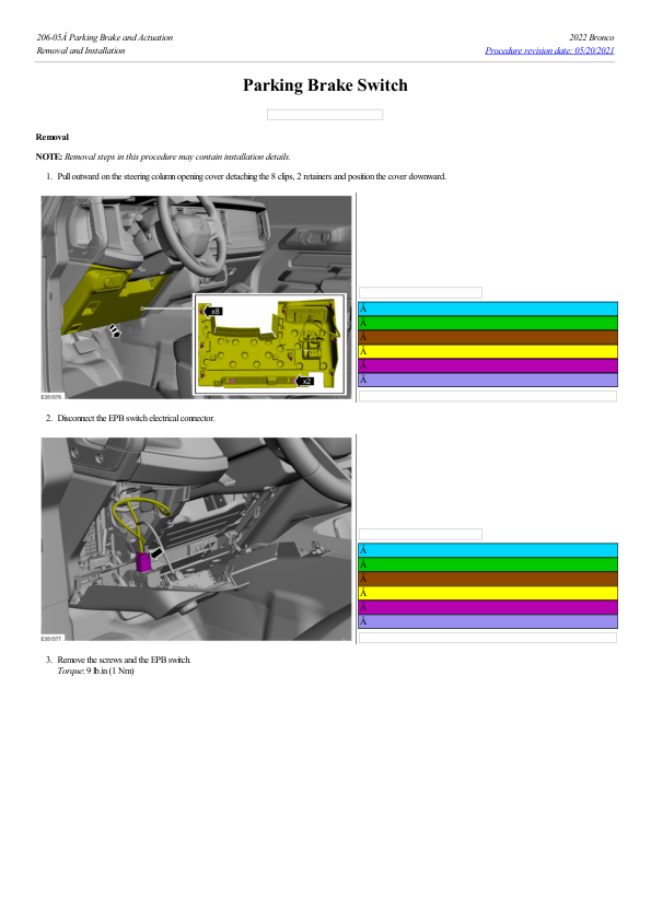 Parking Brake Switch G2223351 Manual