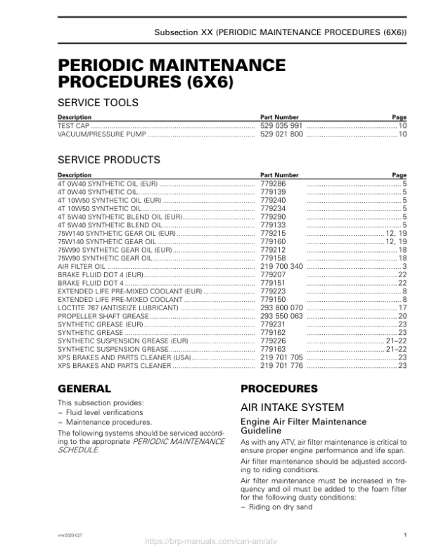 ATV 2020 Periodic Maintenance Procedures 6x6 Shop Supp vmr2020 027 Manual