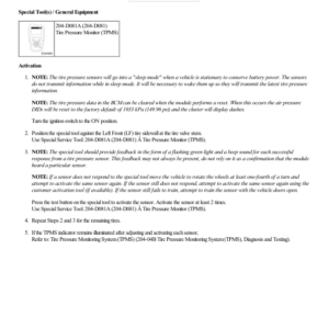 Tire Pressure Monitoring System (TPMS) Sensor Activation G2223133 Manual