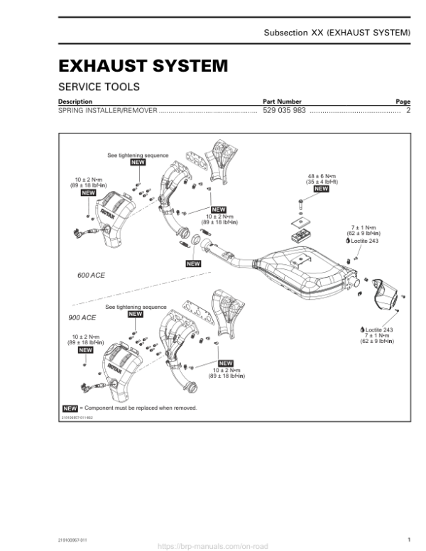 Roadster 2019 Exhaust System Ryker Shop 219100957 011 Manual