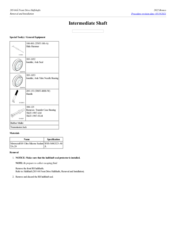 Intermediate Shaft G2250045 Manual