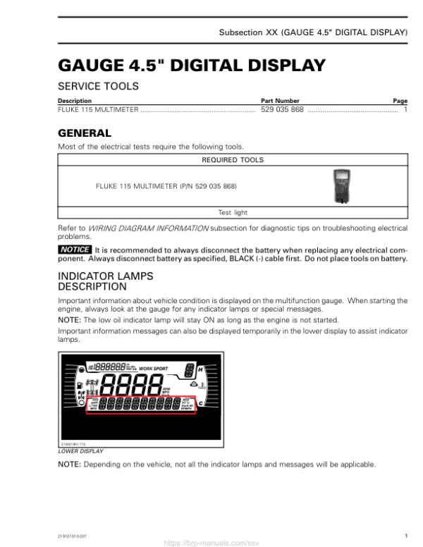 SSV MY20 Gauge 4.5 Digital Display (SSV) 219101010 037 en Manual