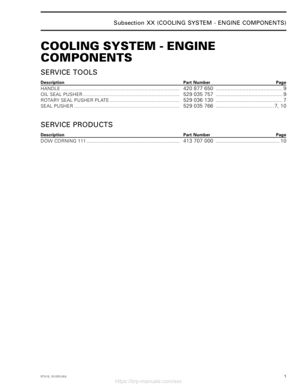 Rotax MY19 (1010RS SSV) Cooling System Engine RTX19 1010RS 004 en Manual