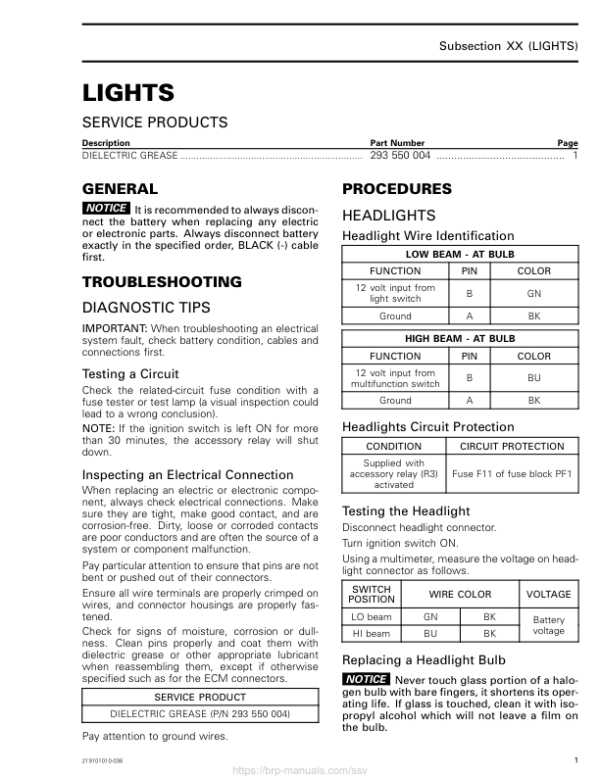 SSV MY20 Lights (Defender) 219101010 036 en Manual