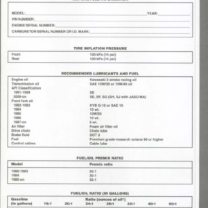 Kawasaki KX125,250 (82 91) KX500 (83 04) Repair Manual