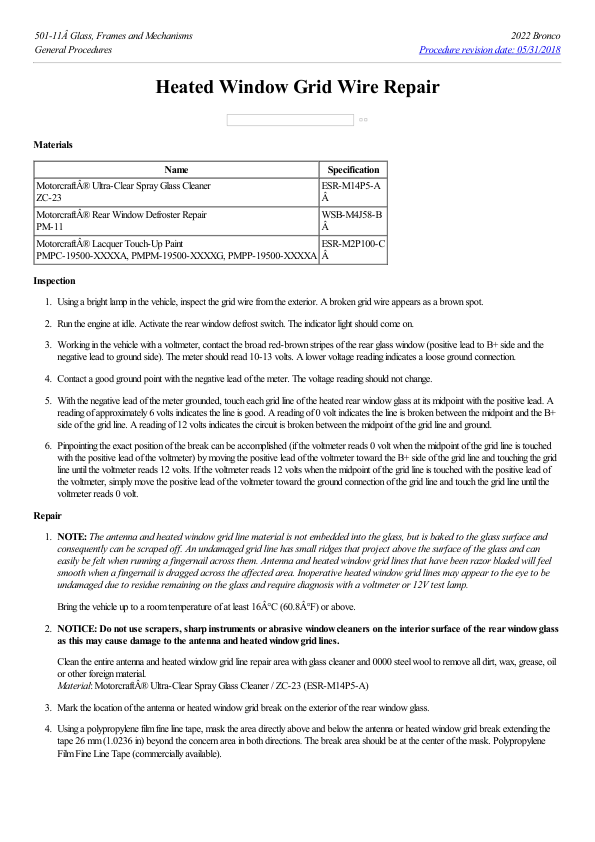 Heated Window Grid Wire Repair G2217489 Manual