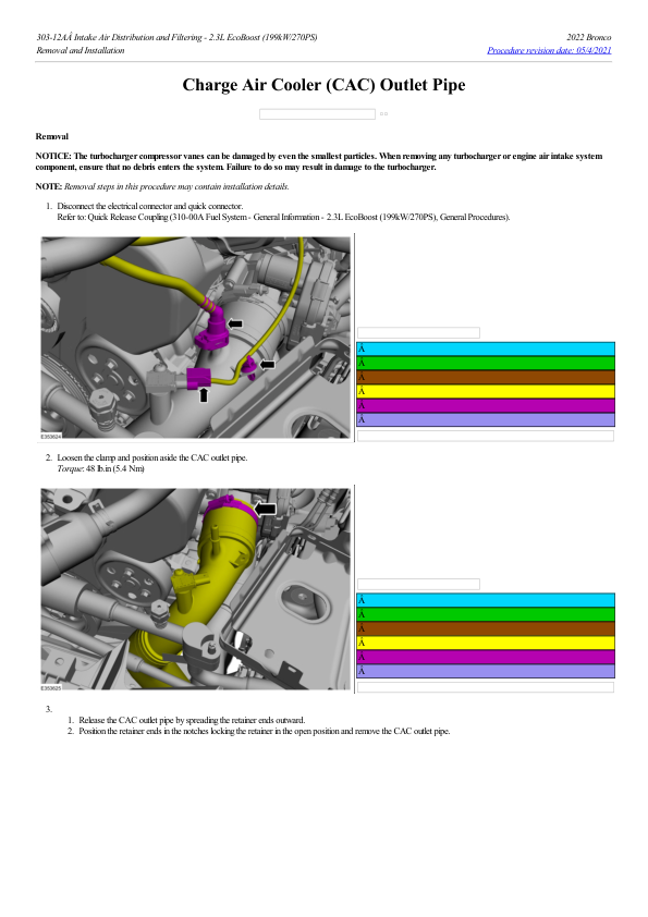 Charge Air Cooler (CAC) Outlet Pipe G2222741 Manual