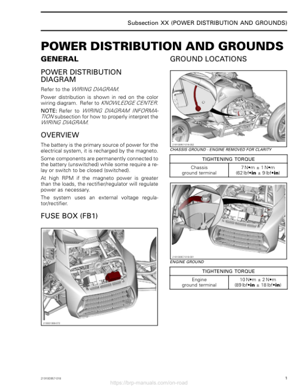 Roadster 2019 Power Distribution and Grounds Ryker Shop 219100957 018 Manual