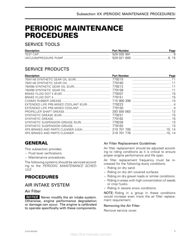 SSV 2020 Periodic Maintenance Procedures Commander Shop Supp. 219101009 003 Manual