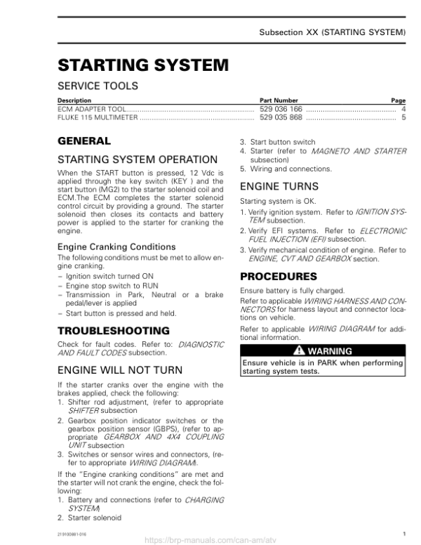 ATV 2018 Starting System (New T3) Shop 219100881 016 Manual