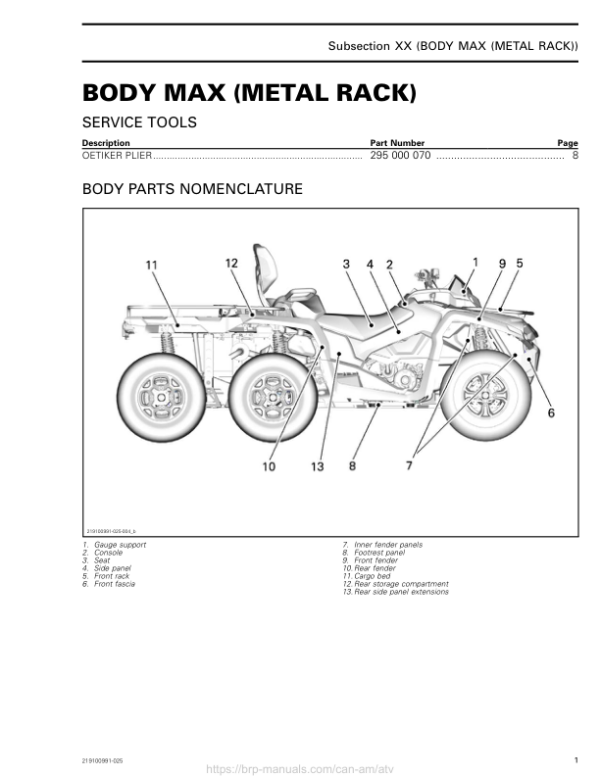 ATV 2019 Body MAX (Metal Rack) Outlander Shop Supp 219100991 025 Manual