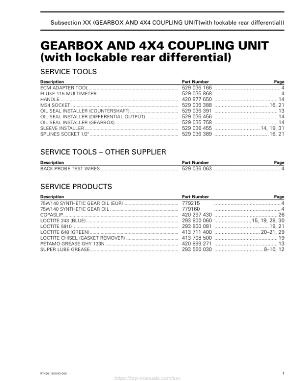 SSV 2020 Gearbox with lockable diff Repair RTX20 1010HO 009 en Manual