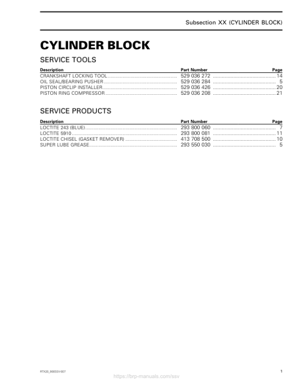 SSV 2020 Cylinder Block Repair RTX20 900SSV 007 en Manual