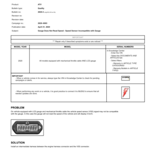 ATV 2020 3 Gauge Does Not Read Speed Speed Sensor Incompatible with Gauge 137697 WQC51Y020S10 en Manual