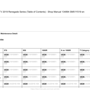 2019 ATV Renegade Series (Table of Contents) Manual