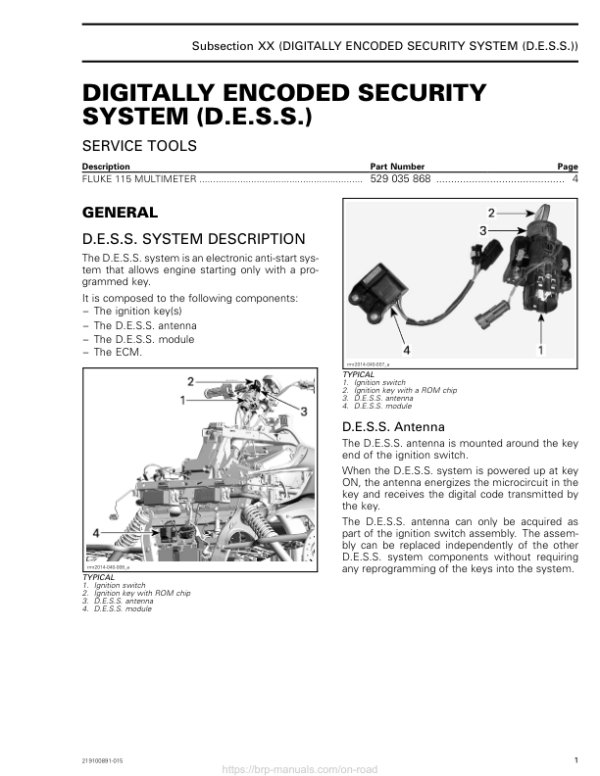 Roadster 2018 Digitally Encoded Security System (DESS) (RT) Shop 219100891 015 Manual