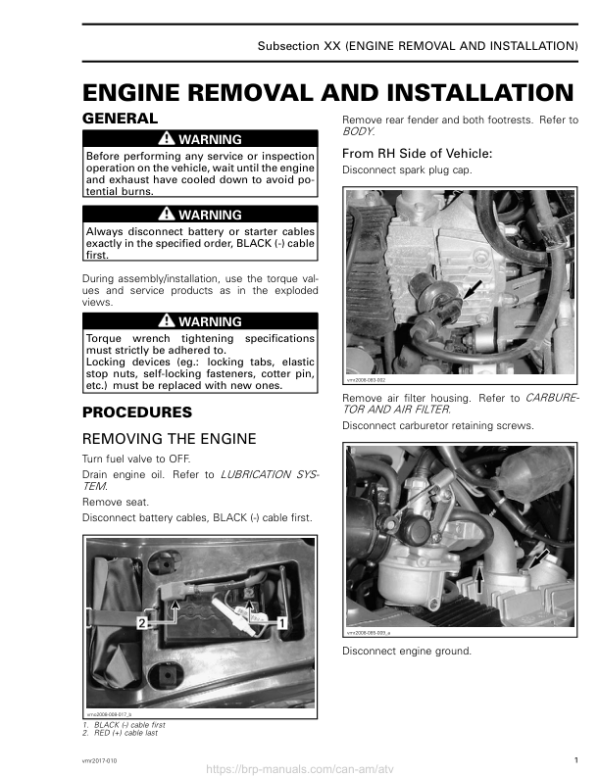 ATV Engine Removal and Installation (Mini DS) Shop vmr2017 010 Manual