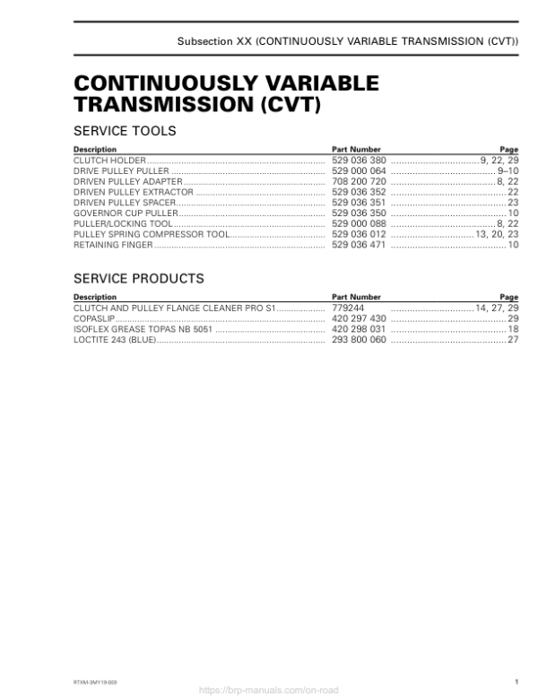 Rotax MY19 (M 3) CVT Engine RTXM 3 MY19 009 en Manual