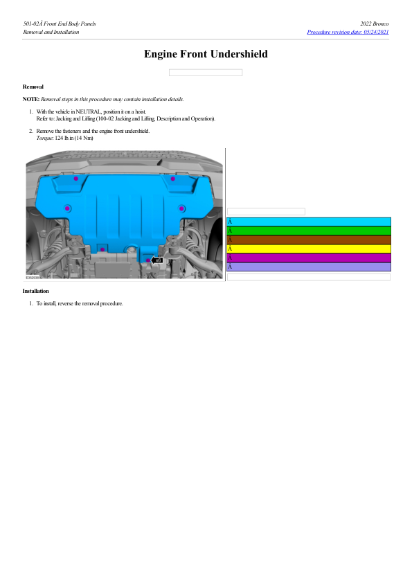 Engine Front Undershield G2223288 Manual