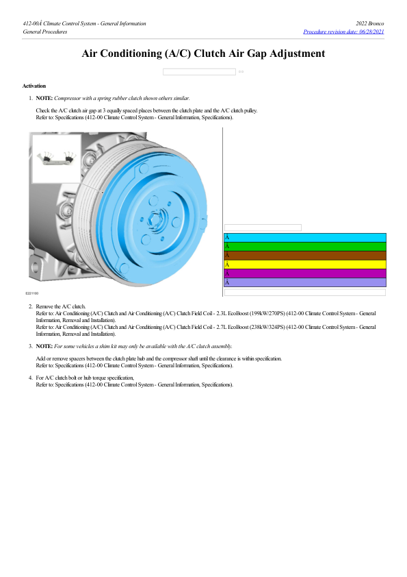 Air Conditioning (A C) Clutch Air Gap Adjustment G2230038 Manual