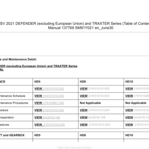 SSV 2021 DEFENDER (out EU) & TRAXTER Series (Table of Contents)137769 Manual