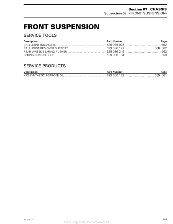 ROADSTER Front Suspension (F3) Shop SM61Y015S08 rmr2015 138 Manual