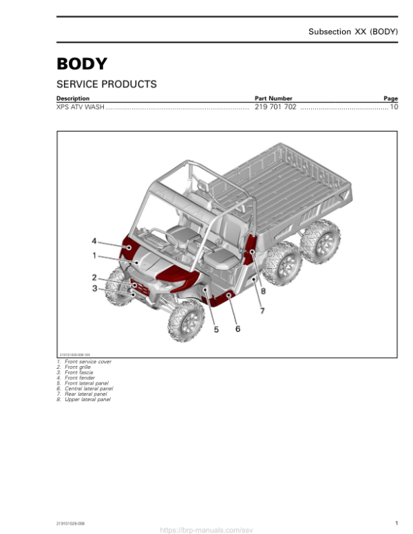 SSV Body (Defender 6x6) Shop 219101026 008 Manual