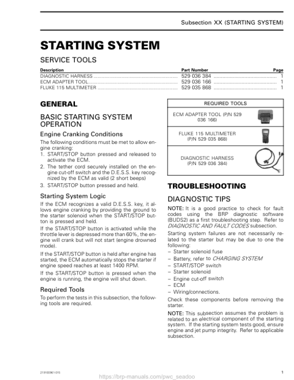 Starting System GTI GTR WAKE 155 Shop Supp. 219100961 015 Manual