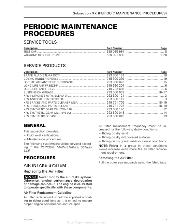 SSV 2017 Periodic maintenance procedures (Maverick X3) Shop tmr2017 007 Manual