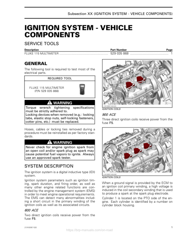 Roadster 2019 Ignition System Vehicle Components Ryker Shop 219100957 020 Manual