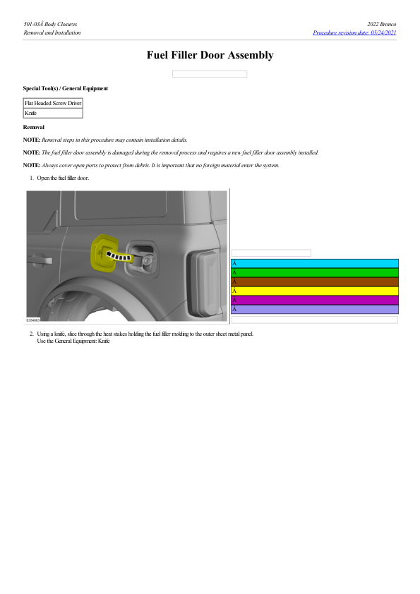 Fuel Filler Door Assembly G2223307 Manual