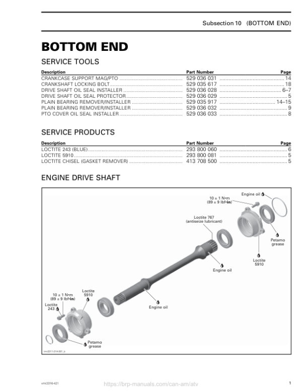 ATV Bottom end (Renegade, Renegade X mr) Shop vmr2016 421 Manual