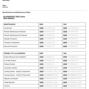 SSV 2018 MAVERICK TRAIL Series (table of contents) Manual