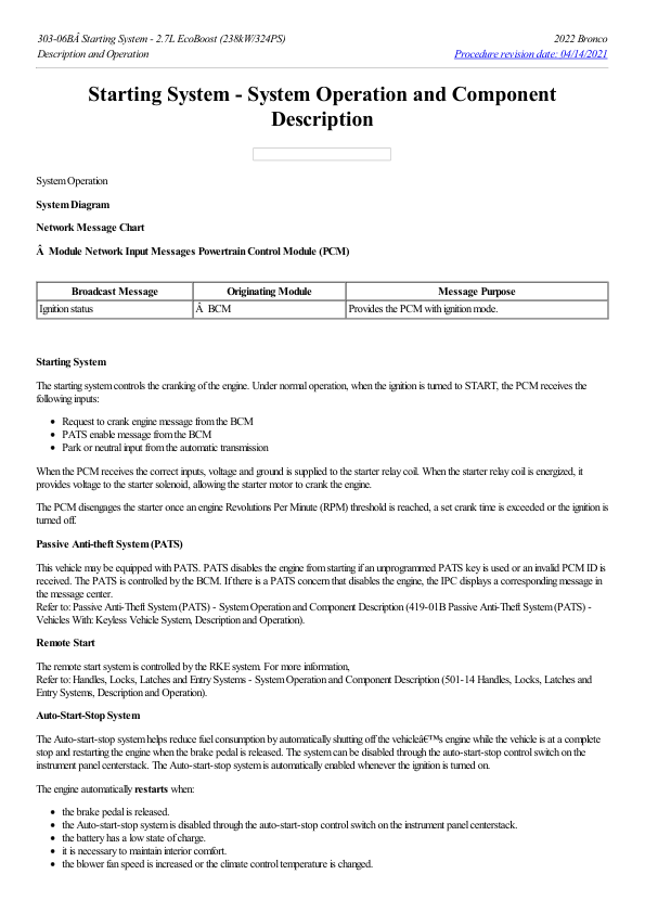 Starting System System Operation and Component Description G2223851 Manual