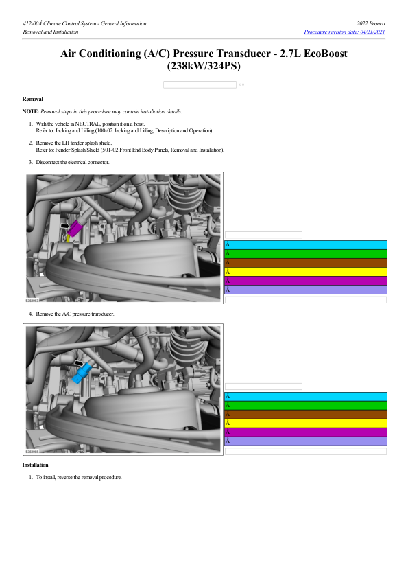 Air Conditioning (A C) Pressure Transducer 2.7L EcoBoost (238kW 324PS) G2231940 Manual