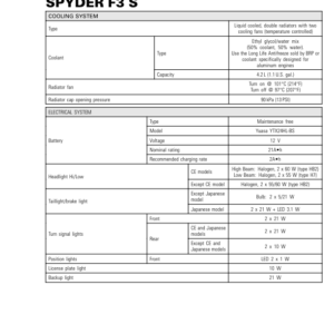 ON ROAD Technical Specifications Vehicle F3 S Shop 219100953 036 Manual