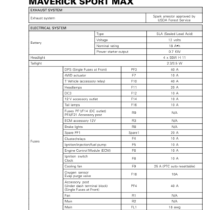 SSV 2019 Technical Specifications Maverick Sport MAX Shop Supp 219100969 030 Manual