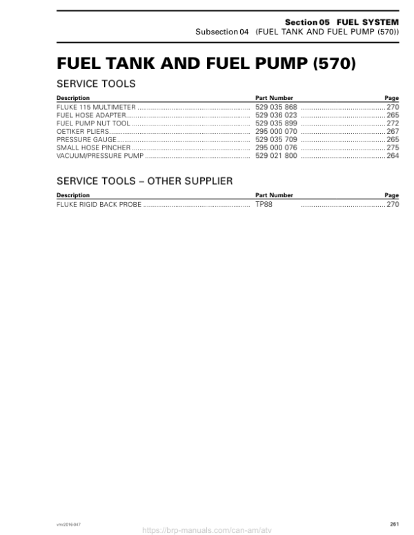 ATV Fuel Tank and Fuel Pump (OUTLANDER L) Shop vmr2016 047 en Manual