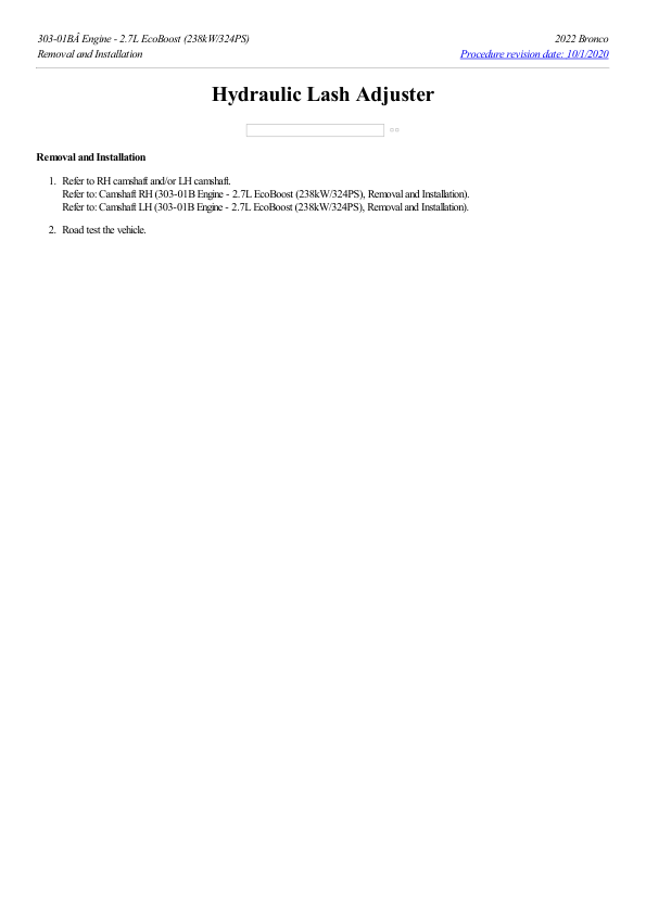 Hydraulic Lash Adjuster G2206280 Manual