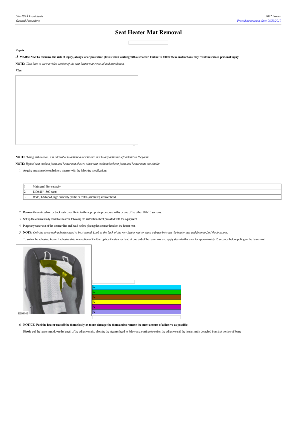 Seat Heater Mat Removal G2218713 Manual