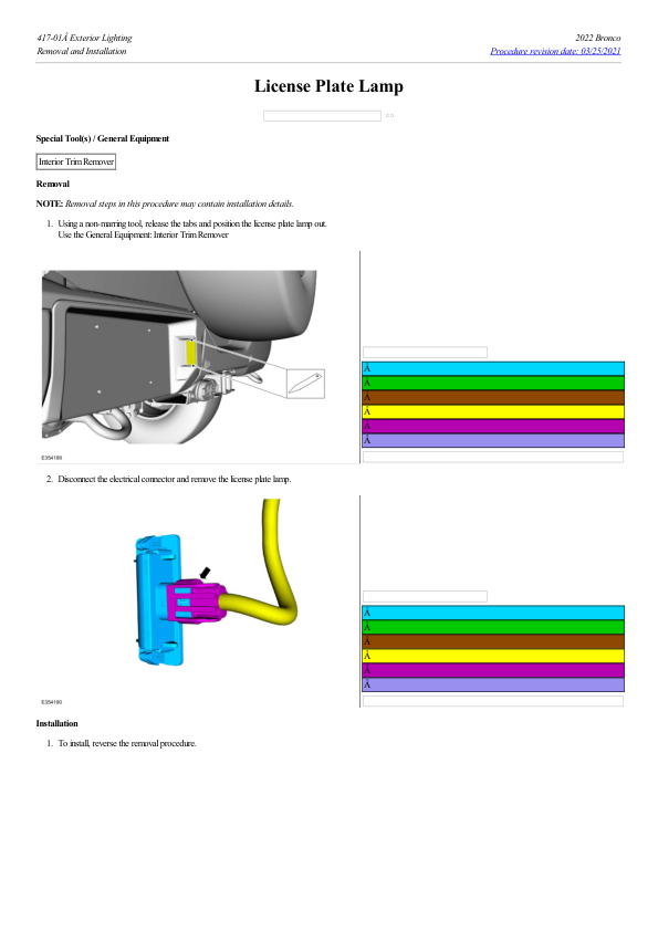 License Plate Lamp G2222555 Manual