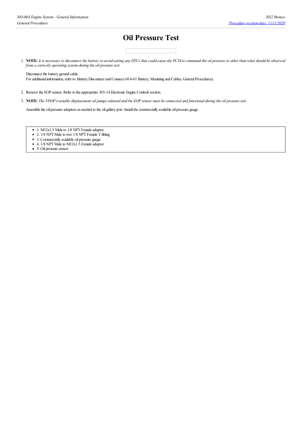 Oil Pressure Test G2219089 Manual