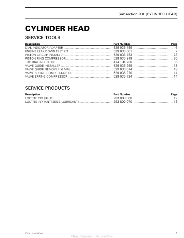 SSV 2020 Cylinder Head Repair RTX20 1010HVAC 007 en Manual