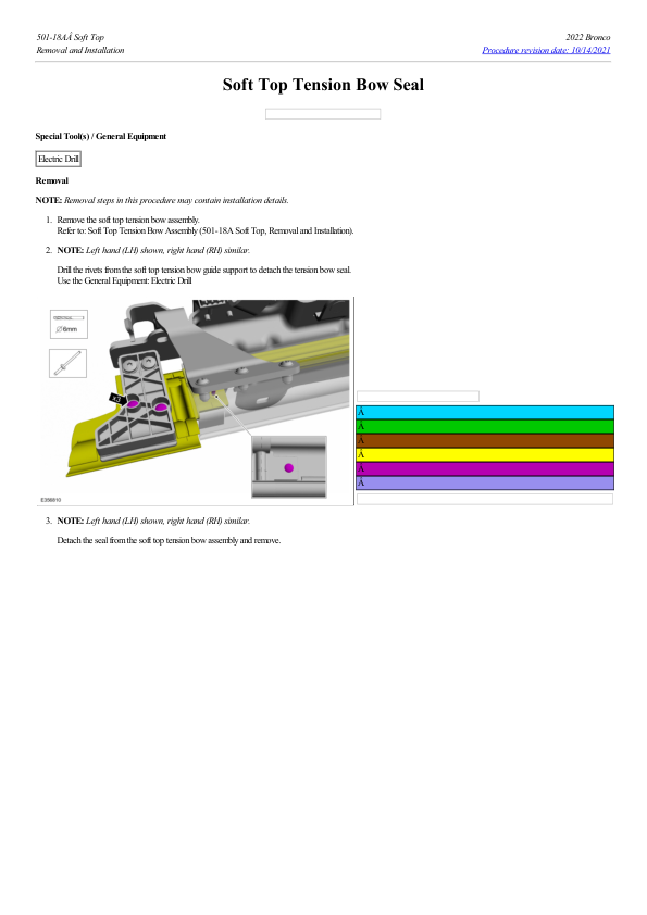 Soft Top Tension Bow Seal G2238317 Manual