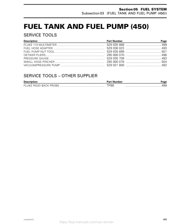 ATV 2015 OUTLANDER L (Fuel Tank and Fuel Pump 450) Shop 04cE8aAAE SM51Y015S02 vmr2015 043 Manual