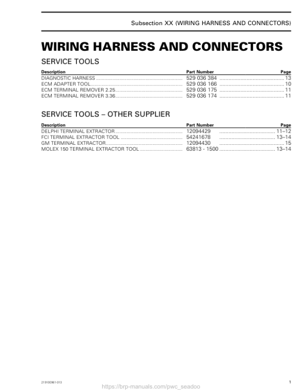 Wiring Harness and Connectors GTI GTR WAKE 155 Shop Supp. 219100961 013 Manual