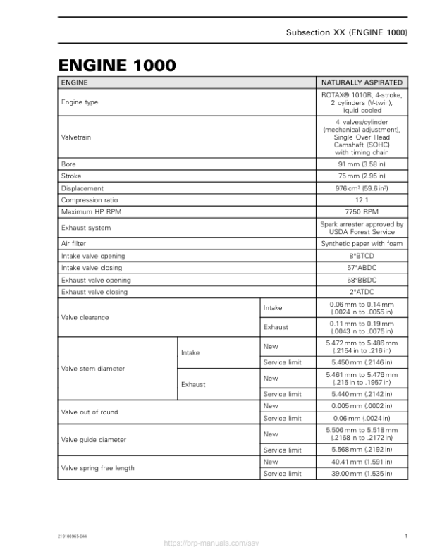 SSV 2019 Tech Specs Engine 1000 Commander Shop Supp 219100965 044 Manual