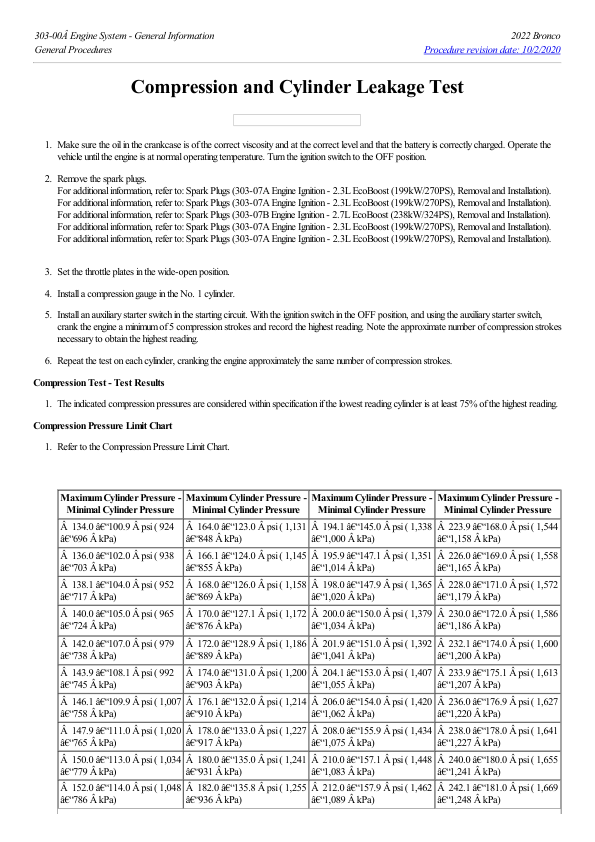 Compression and Cylinder Leakage Test G2219076 Manual