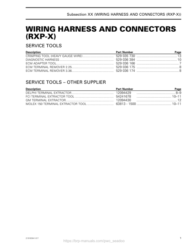 WIRING HARNESS AND CONNECTORS (RXP X) LINE UP SEA DOO Manual