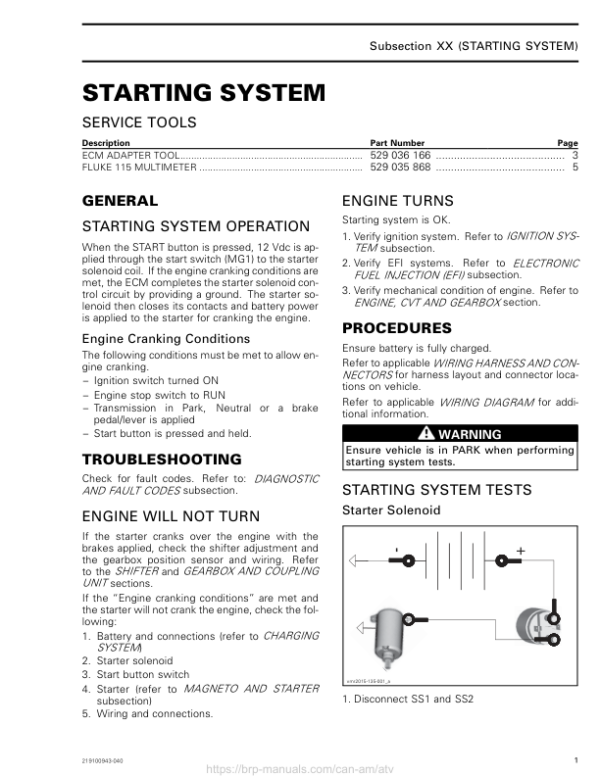 ATV MY18 Starting System 219100885 040 Manual